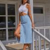 Trendy High Waisted Denim Skirt for Women Button Front Slit Midi Skirt for Ladies Fashion 2025 Summer