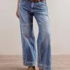 Women's Stitch Detail Mid Waist Straight Leg Jeans Without Belt