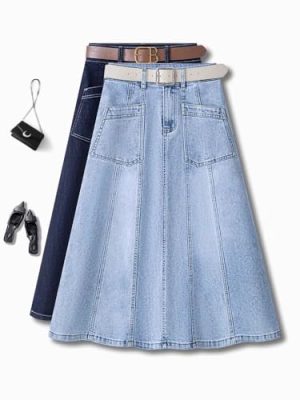 Denim Skirt for Women in Summer Waist Slimming Midlength