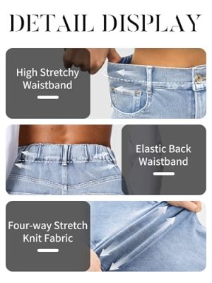 High Stretchy Sweatpant Jeans Women, Elastic Waist Wide Leg Baggy Knit Jeans Straight Leg High Waisted Pull on Jeans