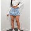 Women's Tiered Layer Ruffle Denim Skorts Y2k Button Front Mini Skirt Shorts