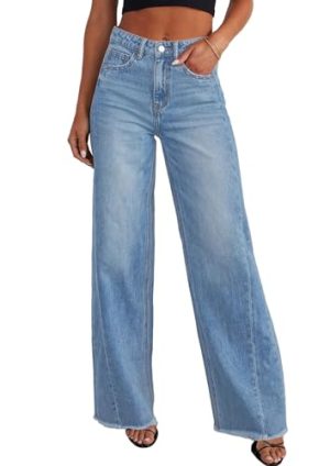 Wide Leg Jeans for Women Trendy 2025 High Waisted Stretchy Baggy Raw Hem Denim Palazzo Pants with Pockets