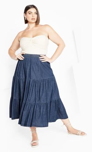Plus Size Skirt, Denim Tier Skirt