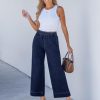 Wide Leg Jeans for Women High Waisted Cropped Pull On Jeans Elastic Wasit Drawstring Stretch Denim Trouser Pants