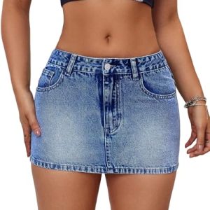 Women's Low Rise Stretchy Denim Skirts Sexy Comfy Mini Jean Skirt for Summer Casual Streetwear