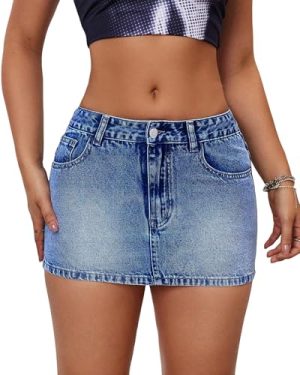 Women's Low Rise Stretchy Denim Skirts Sexy Comfy Mini Jean Skirt for Summer Casual Streetwear