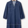 Denim Dress for Women Fashion Fall Casual Babydoll 2025 V Neck 3/4 Puff Sleeve Jean Dresses