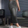 Women High Waist Midi Denim Skirt with Back Slit Casual A-Line Long Jean Skirts with Pockets Ladies