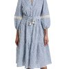 Women's Embroidered Umbrella Midi Dress, Chambray Blue/Sand, Large