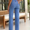 Women's Jeans High Waisted Straight Leg Stretchy Jeans Trendy Welt Pockets Loose Wide Leg Zimbaplatinum Denim Pants