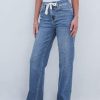 Women's Wide Leg Jeans High Waisted Stretchy Straight Leg Baggy Drawstring Zimbaplatinum Denim Pants