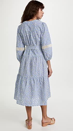 Women's Embroidered Umbrella Midi Dress, Chambray Blue/Sand, Large