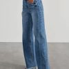 Women's Wide Leg Jeans High Waisted Strechy Raw Hem Zimbaplatinum Denim Pants