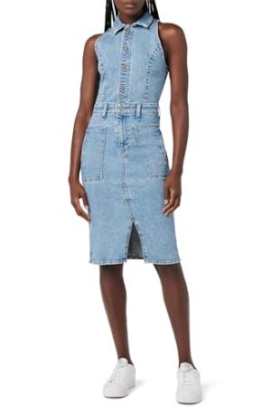 Women's Sleeveless Collared Halter Utility Dress with Pockets