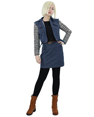 Women's Costume Anime Girl Cosplay Uniform Set With Blue Denim Vest And Skirt
