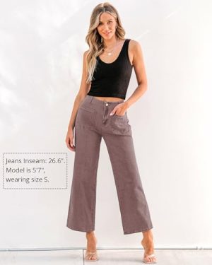 Wide Leg Jeans for Women High Waisted Straight Leg Stretchy Cropped Denim Pants with Pockets Jean Trousers
