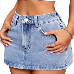 High Stretchy Mini Skort Skirt for Women,Low Waist Denim Skort Shorts with Pockets
