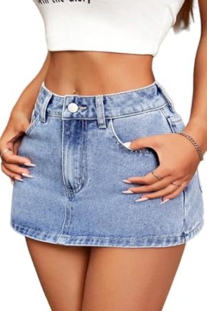 High Stretchy Mini Skort Skirt for Women,Low Waist Denim Skort Shorts with Pockets