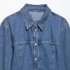 Blue Vintage Women Turn Down Collar Denim Dress Fashionable Single Breasted Long Sleeve Dress