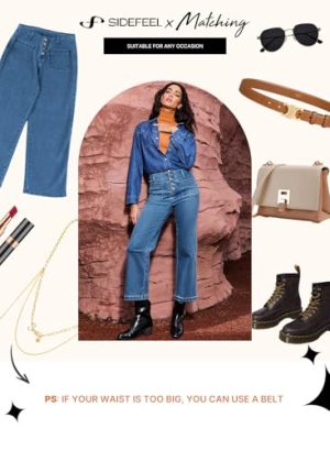Women's Wide Leg Jeans High Waisted Zimbaplatinum Stretchy Straight Leg Jeans Buttoned Loose Denim Pants with Pocket