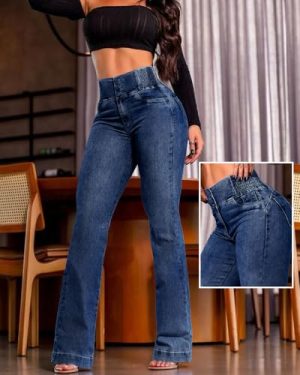 Women's High Waisted Jeans Stretchy Bootcut Pants with Elastic Waistband Denim Pants for Women