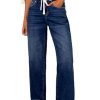 Women's Wide Leg Jeans High Waisted Stretchy Straight Leg Baggy Drawstring Zimbaplatinum Denim Pants