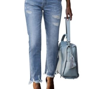 Womens Jeans High Waisted Stretchy Ripped Distressed Tummy Control Straight Ankle Jean for Women Trendy 2025