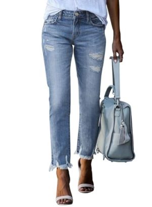 Womens Jeans High Waisted Stretchy Ripped Distressed Tummy Control Straight Ankle Jean for Women Trendy 2025