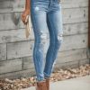 Women's Skinny Ripped Trendy Jeans Distressed Stretchy Denim Pants
