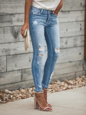 Women's Skinny Ripped Trendy Jeans Distressed Stretchy Denim Pants