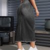 Women High Waist Midi Denim Skirt with Back Slit Casual A-Line Long Jean Skirts with Pockets Ladies