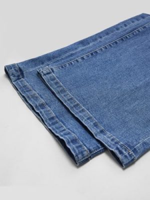 Wide Leg Jeans for Women Mid Waist Baggy Stitch Decor Denim Washed Pants Without Belt