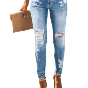Women's Skinny Ripped Trendy Jeans Distressed Stretchy Denim Pants