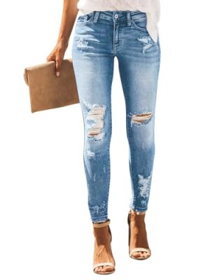 Women's Skinny Ripped Trendy Jeans Distressed Stretchy Denim Pants