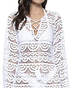 Women's Noah Water Lily Tunic Cover-Up - Scalloped Hem, Lace Up Front Tie