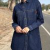 Women's Collared Denim Dress Casual Long Sleeve Button Down Jean Shirt Dresses with Pockets