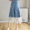 Lace ​​Denim Skirt for Women Summer Waist Midlength Retro Irregular