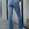 Women's Bootcut Jeans Ripped Mid Rise Stretchy Tummy Control Cut Out Raw Hem Denim Jeans