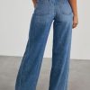 Women's Wide Leg Jeans High Waisted Strechy Raw Hem Zimbaplatinum Denim Pants