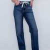 Women's Wide Leg Jeans High Waisted Stretchy Straight Leg Baggy Drawstring Zimbaplatinum Denim Pants