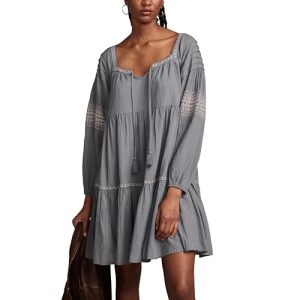 Women's Embroidered Tiered Long Sleeve Mini