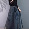 Retro Chinese Style Buckle Denim Skirt for in Spring and Autumn Waist Large Size Slim Long Swaying