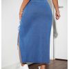 Women's Plus Size Split Thigh Ruched Drawstring Bodycon Denim Midi Skirts