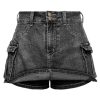 High Stretchy Denim Cargo Skort for Women, High Waist, Casual Mini Y2K Jean Skirt Shorts with Pockets