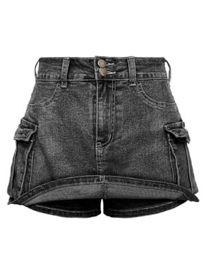 High Stretchy Denim Cargo Skort for Women, High Waist, Casual Mini Y2K Jean Skirt Shorts with Pockets