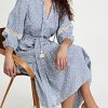 Women's Embroidered Umbrella Midi Dress, Chambray Blue/Sand, Large