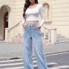 High Stretchy Sweatpant Jeans Women, Elastic Waist Wide Leg Baggy Knit Jeans Straight Leg High Waisted Pull on Jeans