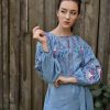 New Collection 2023 Ukrainian Vyshyvanka Dress Floral Bohemian Dress Embroidered Summer Boho Dress Long Linen Dress Blue Jeans