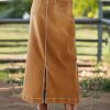 Straigh High Rise Vintage Split Back Contrast Stitch Detail Denim Skirt