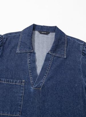Denim Dress for Women Fashion Fall Casual Babydoll 2025 V Neck 3/4 Puff Sleeve Jean Dresses